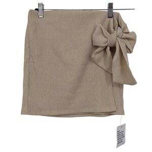 ASOS DESIGN Women Stone Beige Textured Mini Wrap Skirt US 6 Boho Coquette Preppy
